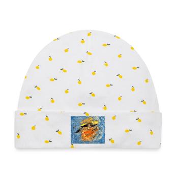 Blauer Farbwirbel im Orange - Baby Premium Organic Mütze - Weiß/Zitronengelb - Vorne