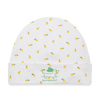  Dackel verspielt, handgezeichnet - Baby Premium Organic Mütze - Weiß/Zitronengelb - Vorne