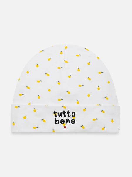 Tutto Bene  - Baby Premium Organic Mütze - Weiß/Zitronengelb