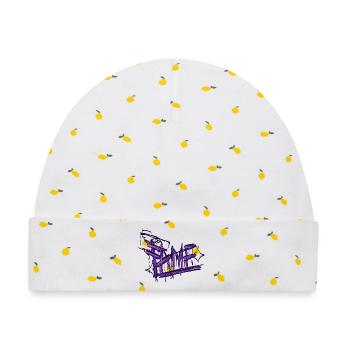 Graffiti Fame Inschrift Lila - Baby Premium Organic Mütze - Weiß/Zitronengelb - Vorne