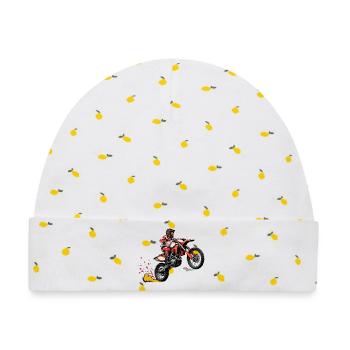 Motocross Sprung Illustration - Baby Premium Organic Mütze - Weiß/Zitronengelb - Vorne