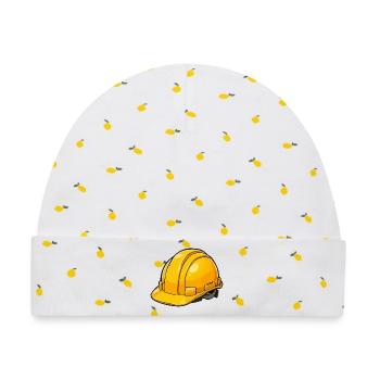Gelber Bauhelm Cartoon Stil - Baby Premium Organic Mütze - Weiß/Zitronengelb - Vorne