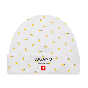 Lugano Schweiz Koordinaten Reise Souvenir - Baby Premium Organic Mütze - Weiß/Zitronengelb - Vorne