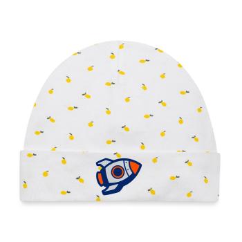 Startende Rakete Silhouette - Baby Premium Organic Mütze - Weiß/Zitronengelb - Vorne