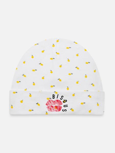 Küsse – Minimalistische Popkunst - Baby Premium Organic Mütze - Weiß/Zitronengelb