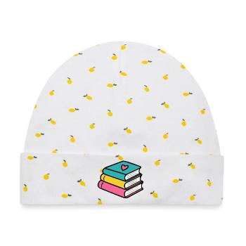 Bücherstapel Herz Design - Baby Premium Organic Mütze - Weiß/Zitronengelb - Vorne