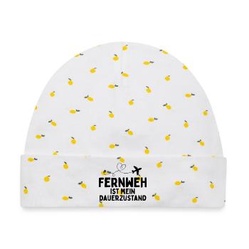Fernweh ist mein Dauerzustand Reisespruch - Baby Premium Organic Mütze - Weiß/Zitronengelb - Vorne