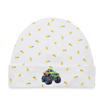 Bunter Monstertruck Flammen-Design - Baby Premium Organic Mütze - Weiß/Zitronengelb - Vorne