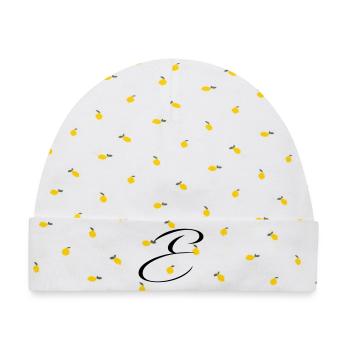 Name mit E Initiale für Emma Emilia Elias Emil - Baby Premium Organic Mütze - Weiß/Zitronengelb - Vorne