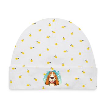 Kleiner Basset Hound (Porträt/Nah) - Baby Premium Organic Mütze - Weiß/Zitronengelb - Vorne