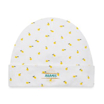 Geschenk für Aramis - Baby Premium Organic Mütze - Weiß/Zitronengelb - Vorne