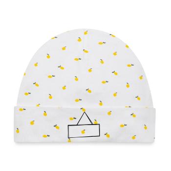Holzschild handgezeichnet - Baby Premium Organic Mütze - Weiß/Zitronengelb - Vorne