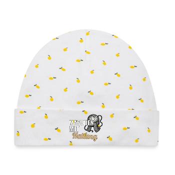 Strickanfänger Geschenk zum ersten Strickstück - Baby Premium Organic Mütze - Weiß/Zitronengelb - Vorne