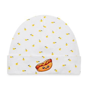 Kawaii Hotdog mit Kulleraugen - Baby Premium Organic Mütze - Weiß/Zitronengelb - Vorne