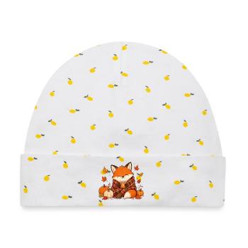 Süßer Fuchs mit Tee Gemütliches Herbst Design - Baby Premium Organic Mütze - Weiß/Zitronengelb - Vorne