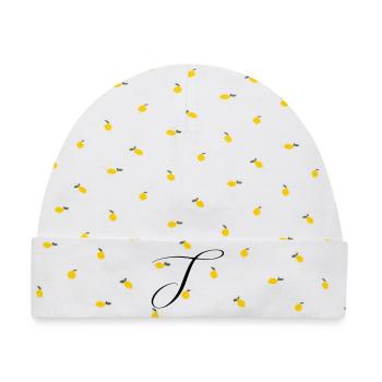 Name mit Anfangsbuchstabe J Julia Jonas Jana Jakob - Baby Premium Organic Mütze - Weiß/Zitronengelb - Vorne