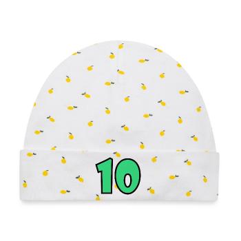 10. 10 JAHRE. 10-JÄHRIGES JUBILÄUM. 10-JÄHRIGES JUBILÄUM. - Baby Premium Organic Mütze - Weiß/Zitronengelb - Vorne