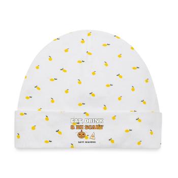 Essen, Trinken & Sei Gruseliges Halloween-Tee - Baby Premium Organic Mütze - Weiß/Zitronengelb - Vorne