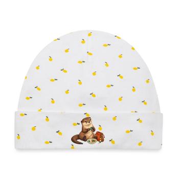 Otter fädelt einen Taschenanhänger - Baby Premium Organic Mütze - Weiß/Zitronengelb - Vorne