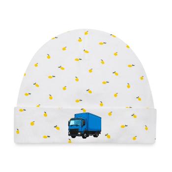 Blauer LKW Kraftvoller Transporter - Baby Premium Organic Mütze - Weiß/Zitronengelb - Vorne
