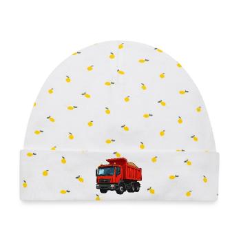 Roter Kipplader Cartoon-Design - Baby Premium Organic Mütze - Weiß/Zitronengelb - Vorne