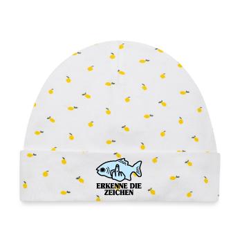 Erkenne die Zeichen Fisch Angler - Baby Premium Organic Mütze - Weiß/Zitronengelb - Vorne