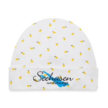 Seehasen vom Bodensee unterwegs - Baby Premium Organic Mütze - Weiß/Zitronengelb - Vorne