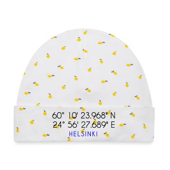 Helsinki Koordinaten - Baby Premium Organic Mütze - Weiß/Zitronengelb - Vorne