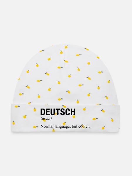GERMAN Language deutsche Sprache - Baby Premium Organic Mütze - Weiß/Zitronengelb
