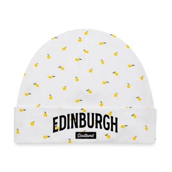 Edinburgh Schriftzug Shirt – Schottland Stadtmotiv - Baby Premium Organic Mütze - Weiß/Zitronengelb - Vorne