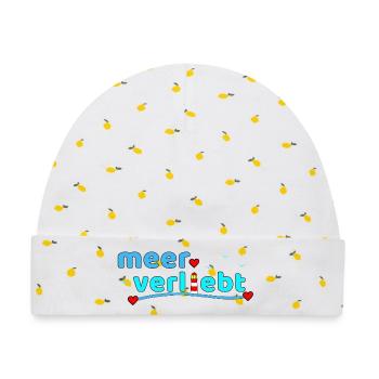Meerverliebt Leuchtturm Herzdesign - Baby Premium Organic Mütze - Weiß/Zitronengelb - Vorne
