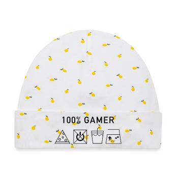 100 Gamer Black Version - Baby Premium Organic Mütze - Weiß/Zitronengelb - Vorne