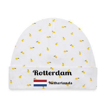 Rotterdam Niederlande - Stilvolle Drucke - Baby Premium Organic Mütze - Weiß/Zitronengelb - Vorne