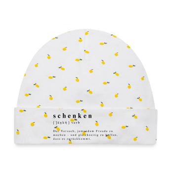 Schenken - Hoffnung und Freude (Verb) - Baby Premium Organic Mütze - Weiß/Zitronengelb - Vorne