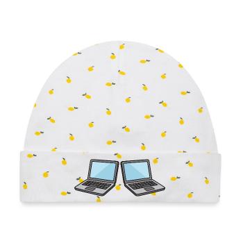 Doppel-Laptops Kollaboration - Baby Premium Organic Mütze - Weiß/Zitronengelb - Vorne