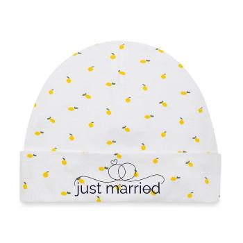 Frisch verheiratet - Liniendesign mit Trauring! - Baby Premium Organic Mütze - Weiß/Zitronengelb - Vorne