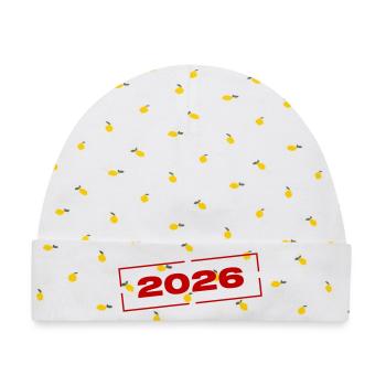 2026 Stempel - Baby Premium Organic Mütze - Weiß/Zitronengelb - Vorne