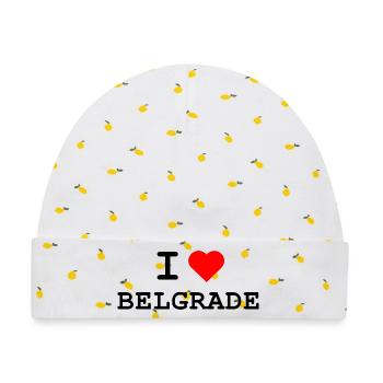Ich liebe Belgrade - I love Belgrade - Baby Premium Organic Mütze - Weiß/Zitronengelb - Vorne