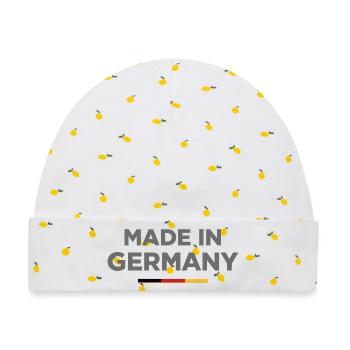 Made in Germany Shirt - Baby Premium Organic Mütze - Weiß/Zitronengelb - Vorne