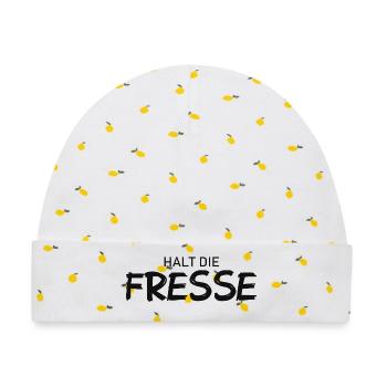 Halt die Fresse - Cooler Spruch - Baby Premium Organic Mütze - Weiß/Zitronengelb - Vorne