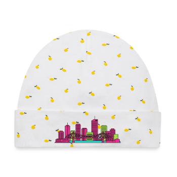 Brisbane City Skyline Story Bridge Moderne Kunst - Baby Premium Organic Mütze - Weiß/Zitronengelb - Vorne
