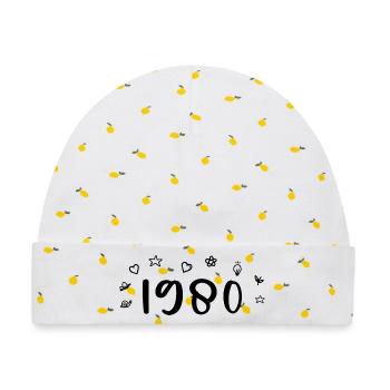 1980 Jubiläum 1980 Retro 1980er Jahre - Baby Premium Organic Mütze - Weiß/Zitronengelb - Vorne