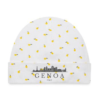 Skyline von Genua, Genua Italien - Baby Premium Organic Mütze - Weiß/Zitronengelb - Vorne