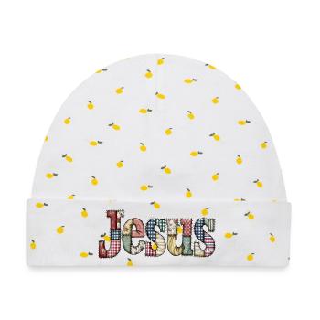 Patchwork Jesus Schriftzug - Baby Premium Organic Mütze - Weiß/Zitronengelb - Vorne