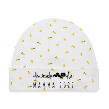 Mamma 2027 Battito Cardiaco in Gravidanza - Baby Premium Organic Mütze - Weiß/Zitronengelb - Vorne