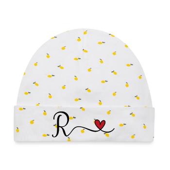 Buchstabe R Monogramm - Baby Premium Organic Mütze - Weiß/Zitronengelb - Vorne