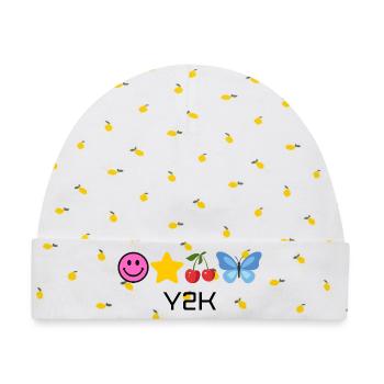 Y2K Kombi Stern Kirschen Schmetterling - Baby Premium Organic Mütze - Weiß/Zitronengelb - Vorne