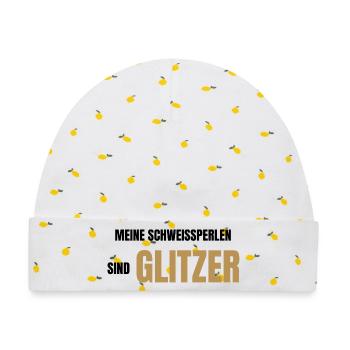 Meine Schweißperlen sind Glitzer - Baby Premium Organic Mütze - Weiß/Zitronengelb - Vorne