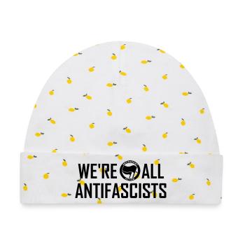 WE'RE ALL ANTIFASCISTS black - Baby Premium Organic Mütze - Weiß/Zitronengelb - Vorne