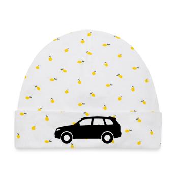 Auto Silhouette - Baby Premium Organic Mütze - Weiß/Zitronengelb - Vorne